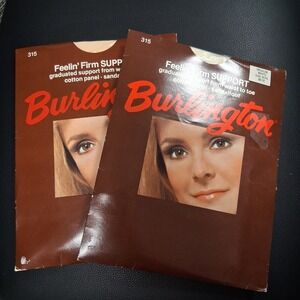 Vintage NOS 70s 80s Nylon Pantyhose Stockings Burlington White M Lot Of‎ 2 USA
